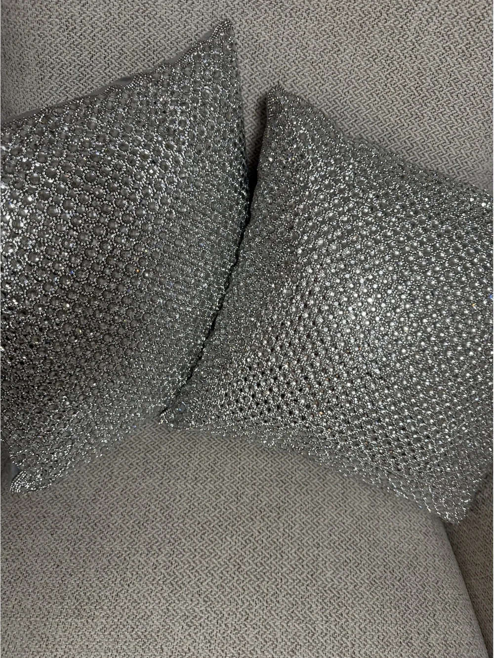 Silver Rhinestone Mesh Throw Pillow Covers Set of 2 Fits 18x18 or 20x20 Glam
